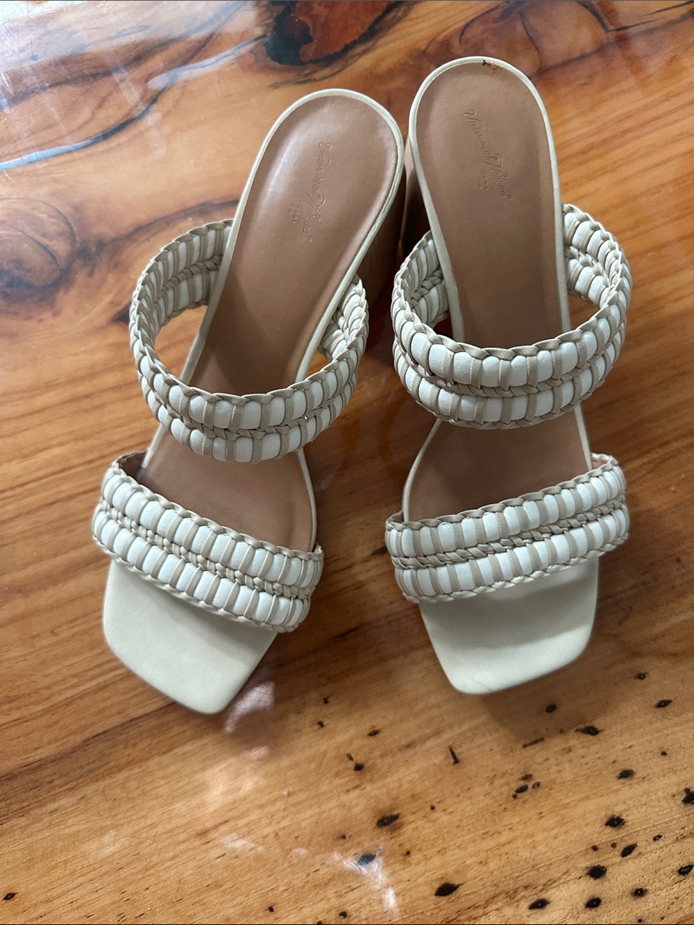 Universal Thread Braided Double-Strap Slide Heels - Cream